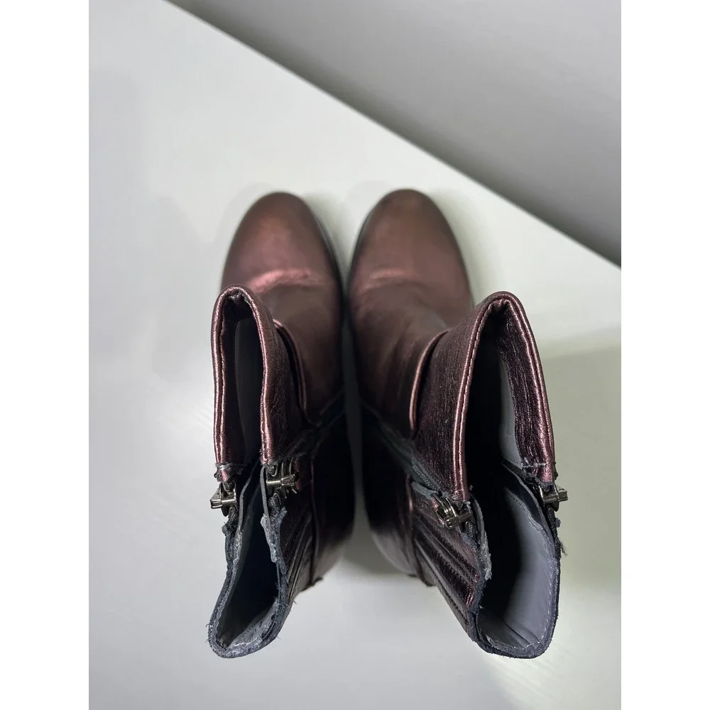 Patrizia Bonfanti Metallic Bronze Leather Lug Sole Ankle Boots Italy 37 Womens‎